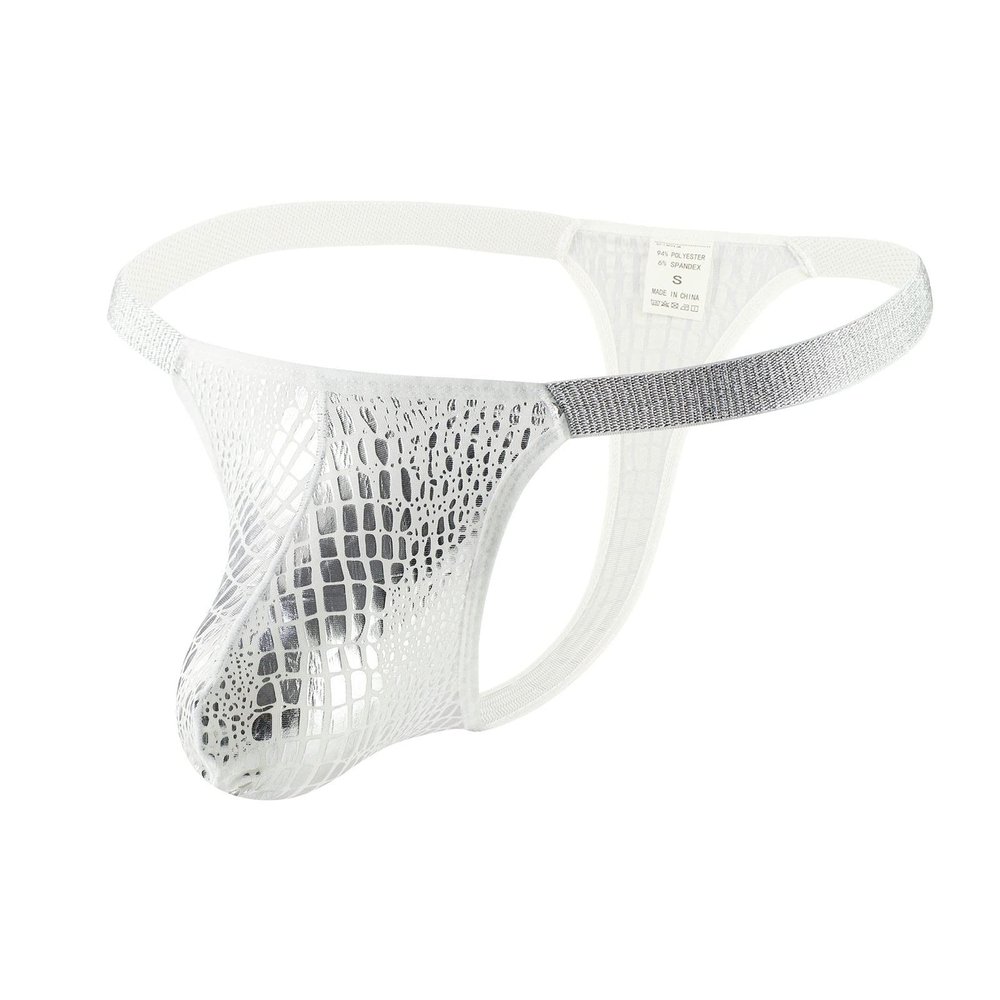 Ctreela Metallic Snakeskin Thongs for Men's Pouch Enhancing G-String Sexy Low Rise T-Back Underwear for Sex Party Club