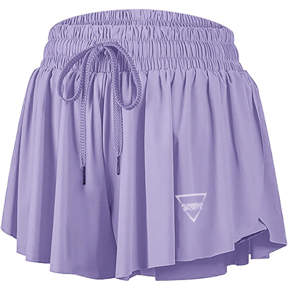 QooNoo 2 in 1 Athletic Shorts for Women Flowy Running Butterfly Shorts with Pockets High Elastic Gym Shorts Workout Tennis Skorts (Lavender,Medium)