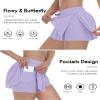 QooNoo 2 in 1 Athletic Shorts for Women Flowy Running Butterfly Shorts with Pockets High Elastic Gym Shorts Workout Tennis Skorts (Lavender,Medium) view 3