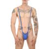 Men's V Sling Mankini Swimsuit Sexy Suspender Bodysuit Thongs Stretch Bulge Pouch Jock Straps Underwear (Blue,One Size) view 1