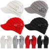 4 Sets Womens Winter Hats with Visor Winter Gloves Warm Beanie Hats with Brim Sequined Flower Touchscreen Gloves(Classic Color)