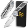 Sitivien ST996 Folding Knife,Handmade M390 Pearlescent Polishing Blade,Titanium & Carbon Fiber Handle Pocket Knife for Outdoor Camping,Hiking,Hunting(Gray) view 1