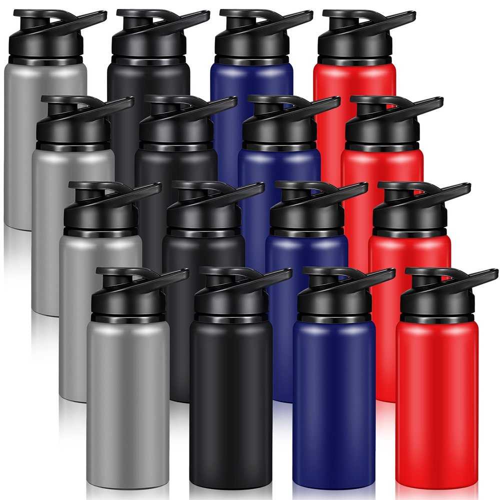 Mimorou 16 Pack Aluminum Water Bottles with Snap Lid Aluminum Reusable Sports Lightweight Leak Proof Water Bottles Bulk for Gym Hiking Cycling Sports Outdoor(17 oz)