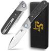 Sitivien ST995 Folding Knife,Handmade M390 Pearlescent Polishing Blade Titanium & Carbon Fiber Handle EDC Tool Knife for Outdoor Camping, Hiking, Survival(Gray) view 1