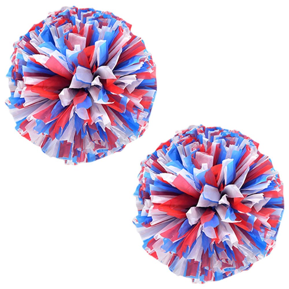 Charque 2 Pack Cheerleading Pom Poms with Four Finger Handle, Colorful Matte Matter Flowe Ball Cheer Poms for School Cheering Dance Team Cheerleading Uniform Accessories Kids Youth Adults Audience