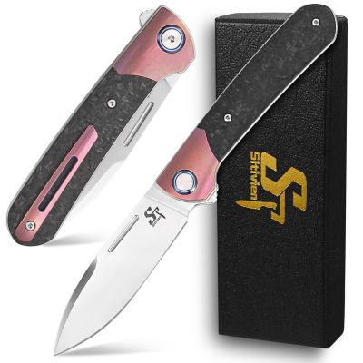Sitivien ST995 Folding Pocket Knife,Handmade M390 Pearlescent Polishing Blade,Titanium & Carbon Fiber Handle EDC Tool Knife for Outdoor Camping,Hiking,Hunting,Survival(Pink)  