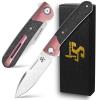 Sitivien ST995 Folding Pocket Knife,Handmade M390 Pearlescent Polishing Blade,Titanium & Carbon Fiber Handle EDC Tool Knife for Outdoor Camping,Hiking,Hunting,Survival(Pink)   view 1