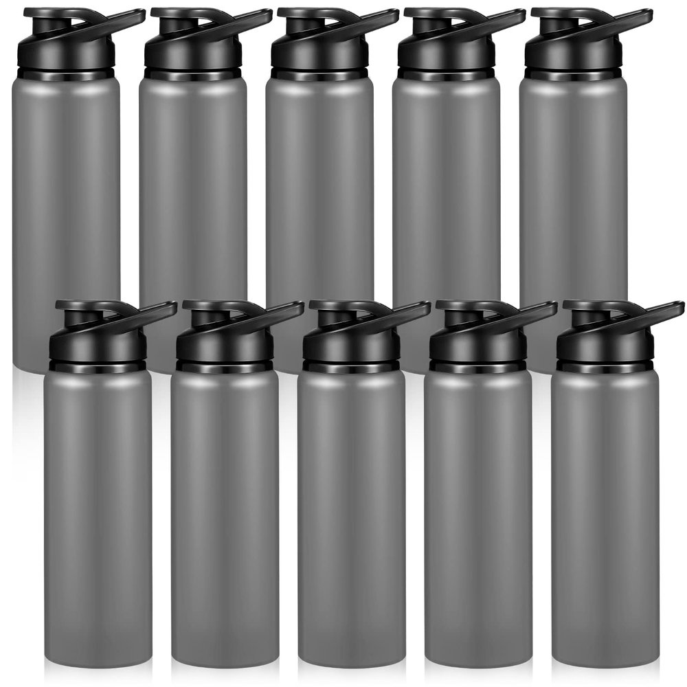 Chengu 10 Pcs 25oz Reusable Aluminum Water Bottle Bulk Lightweight Outdoor Sports Water Bottles Easy Carry Leak Proof for Travel Gym Camping Hiking Fishing, Snap Lid (Gray)
