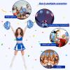 Hanaive 24 Pcs Pom Poms Cheerleading Cheerleader Spirited Cheer Baton Handle Metallic Foil for Sports Team Party Dance Cheering(Blue, White) view 4