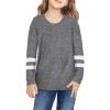 Little Girls Casual Long Sleeve T Shirts Crewneck Tunic Tops 4-13Y Kids Button Striped Tee Blouses (Grey-E, 4-5 Years) view 1