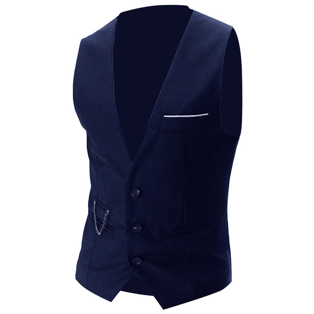 JEsilunmaMY Men's Slim Fit Suit Vest V-Neck 3 Button Business Waistcoat Formal Dress Vest with Pockets for Suit or Tuxedo (Blue,X-Large)