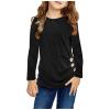 Little Girls Casual Long Sleeve T Shirts Crewneck Tunic Tops 4-13Y Kids Button Striped Tee Blouses (Black-D, 6-7 Years) view 1