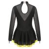 Agoky Girls Shiny Roller Figure Ice Skating Dress Long Sleeve Mesh Splice Gymnastic Outfit Illusion Ballet Dancewear Yellow 16 Years view 2