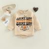 Baby Girl Boy Crewneck Sweatshirt Romper Funny Football Onesie Shirt Cute Letter Print Bubble Bodysuit Game Day Outfits (Khaki,6-12 Months) view 2