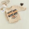Baby Girl Boy Crewneck Sweatshirt Romper Funny Football Onesie Shirt Cute Letter Print Bubble Bodysuit Game Day Outfits (Khaki,6-12 Months) view 3