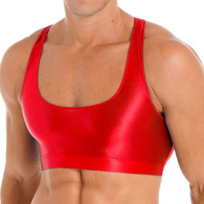 YONGHS Mens Sexy Crisscross Back Sleeveless Muscle Half Tank Top Vest T-Shirts Sports Bras Crop Tops 2# Red Large