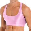 YONGHS Mens Sexy Crisscross Back Sleeveless Muscle Half Tank Top Vest T-Shirts Sports Bras Crop Tops 2# Pink Large view 1