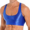 YONGHS Mens Sexy Crisscross Back Sleeveless Muscle Half Tank Top Vest T-Shirts Sports Bras Crop Tops 2# Blue Large view 1