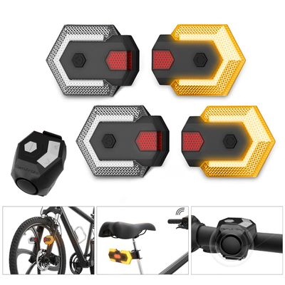GOLDFOX Bike Turn Signals Front and Rear, USB Rechargeable Bike Tail Light with Bicycle Horn, Wireless Waterproof Bike Rear Light for for Road Cycling Safety