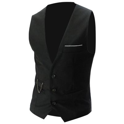 JEsilunmaMY Men's Slim Fit Suit Vest V-Neck 3 Button Business Waistcoat Formal Dress Vest with Pockets for Suit or Tuxedo (Black,Medium)