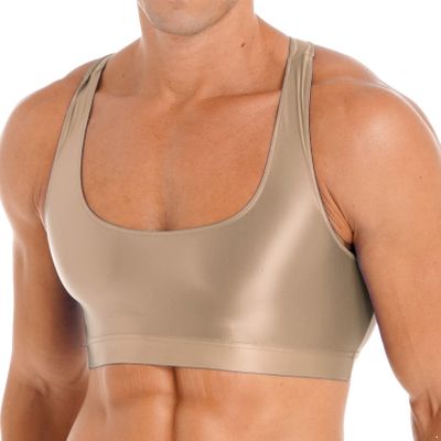 YONGHS Mens Sexy Crisscross Back Sleeveless Muscle Half Tank Top Vest T-Shirts Sports Bras Crop Tops 2# Coffee X-Large