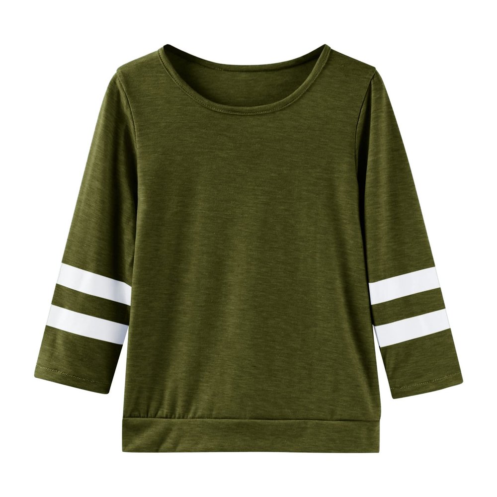 Little Girls Casual Long Sleeve T Shirts Crewneck Tunic Tops 4-13Y Kids Button Striped Tee Blouses (Green-C, 8-9 Years)
