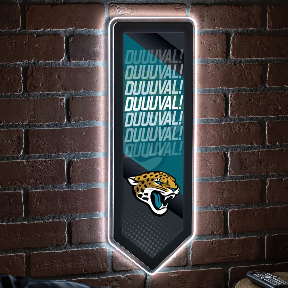 Team Sports America Evergreen NFL Jacksonville Jaguars | Ultra-Thin LED Light Wall Sign Decor | Large Pennant Banner | 9 x 23 Inches | Made in the USA