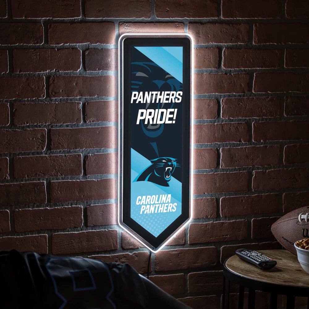 Team Sports America Evergreen NFL Carolina Panthers | Ultra-Thin LED Light Wall Sign Decor | Large Pennant Banner | 9 x 23 Inches | Made in the USA