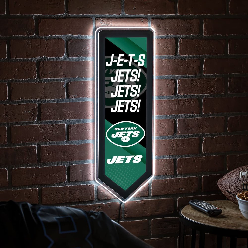 Team Sports America Evergreen NFL New York Jets | Ultra-Thin LED Light Wall Sign Decor | Large Pennant Banner | 9 x 23 Inches | Made in the USA