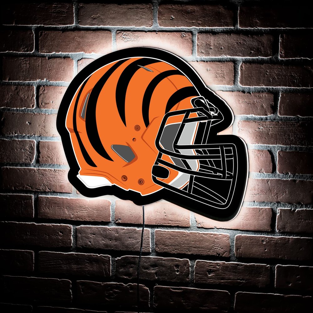 Team Sports America Evergreen NFL Cincinnati Bengals Ultra-Thin LED Light Wall Sign Decor | Full Size Replica Helmet | 19.5 x 15 Inches | Made in the USA