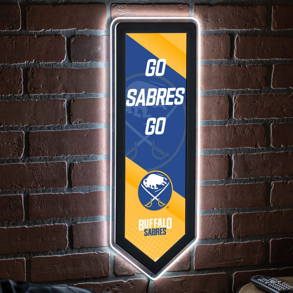 Team Sports America Evergreen NHL Buffalo Sabres | Ultra-Thin LED Light Wall Sign Decor | Large Pennant Banner | 9 x 23 Inches | Made in the USA