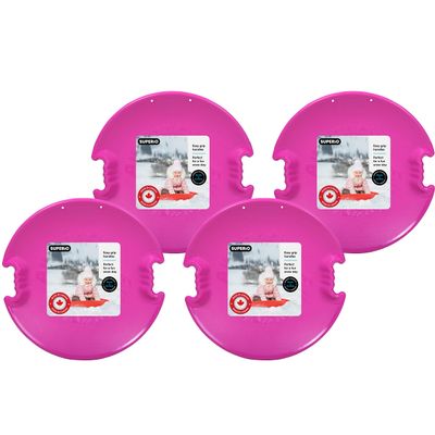 Superio Round Snow Saucer Sleds- 26 Plastic Disc Sleds for Kids and Adults- Heavy Duty Sled Discs with Handles for Downhill Sledding, Winter Outdoor Sports, (Fuchsia)