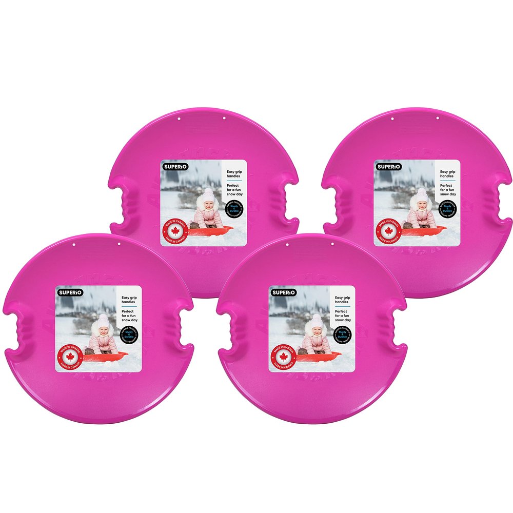 Superio Round Snow Saucer Sleds- 26 Plastic Disc Sleds for Kids and Adults- Heavy Duty Sled Discs with Handles for Downhill Sledding, Winter Outdoor Sports, (Fuchsia)