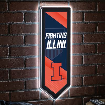 Team Sports America Evergreen NCAA University of Illinois | Ultra-Thin LED Light Wall Sign Decor | Large Pennant Banner | 9 x 23 Inches | Made in the USA