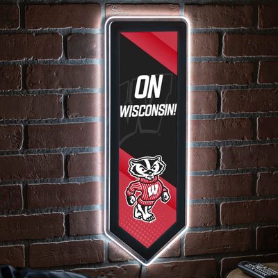 Team Sports America Evergreen NCAA University of Wisconsin-Madison | Ultra-Thin LED Light Wall Sign Decor | Large Pennant Banner | 9 x 23 Inches | Made in the USA