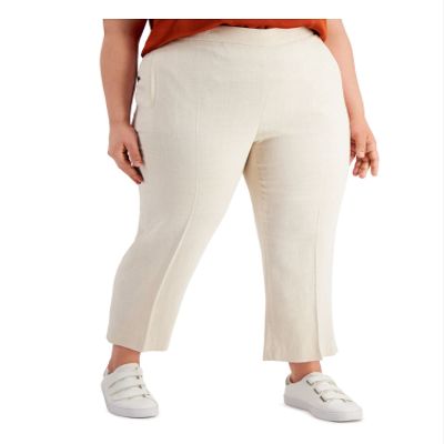 Bar III Womens Plus Hight Waist Pull On High-Waist Pants Beige 18W