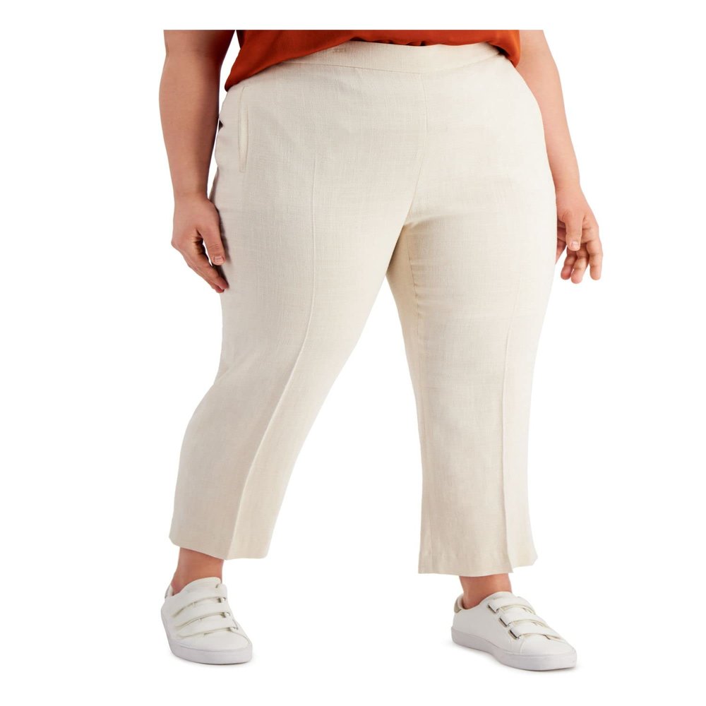 Bar III Womens Plus Hight Waist Pull On High-Waist Pants Beige 18W
