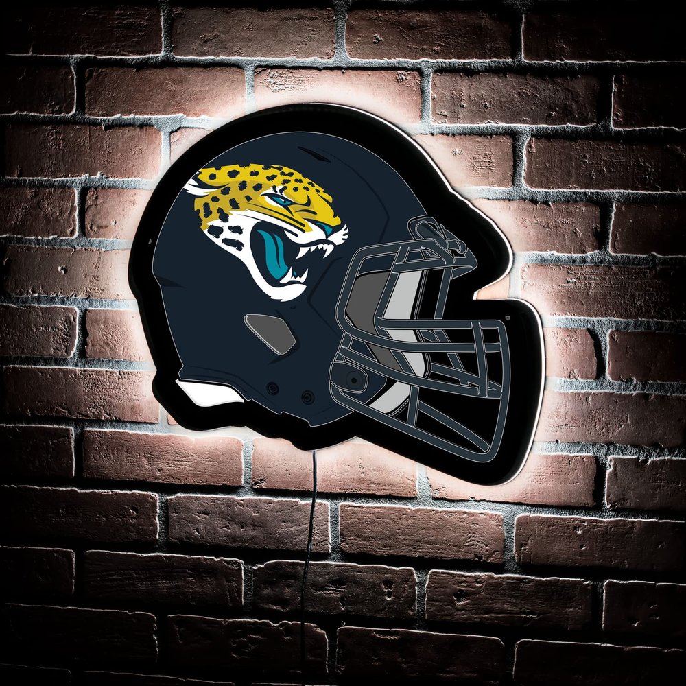 Team Sports America Evergreen NFL Jacksonville Jaguars Ultra-Thin LED Light Wall Sign Decor | Full Size Replica Helmet | 19.5 x 15 Inches | Made in the USA