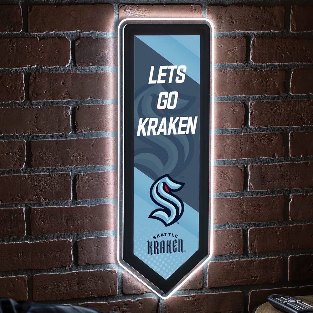 Team Sports America Evergreen NHL Seattle Kraken | Ultra-Thin LED Light Wall Sign Dcor | Large Pennant Banner | 9 x 23 Inches | Made in USA