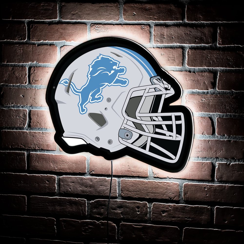 Team Sports America Evergreen NFL Detroit Lions Ultra-Thin LED Light Wall Sign Dcor | Full Size Replica Helmet | - 19.5 x 15 Inches | Made in USA