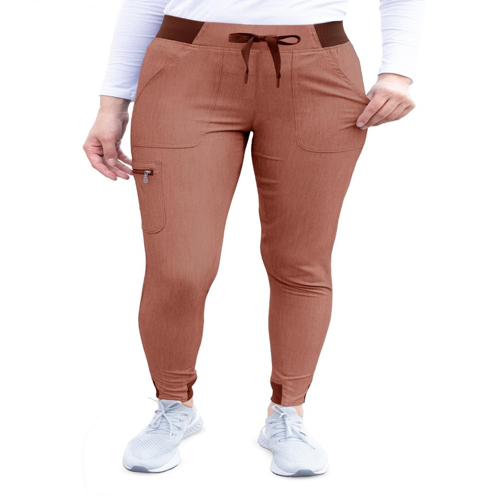 Adar Pro Scrubs for Women - Ultimate Yoga Jogger Scrub Pants - P7104 - Heather Coffee - XS