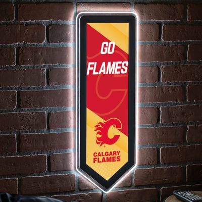Team Sports America Evergreen NHL Calgary Flames | Ultra-Thin LED Light Wall Sign Dcor | Large Pennant Banner | 9 x 23 Inches | Made in USA