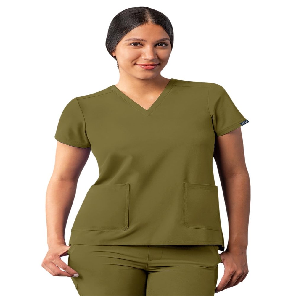 Adar Addition Scrubs for Women - Modern V-Neck Scrub Top - A6008 - Martini Olive - 3X