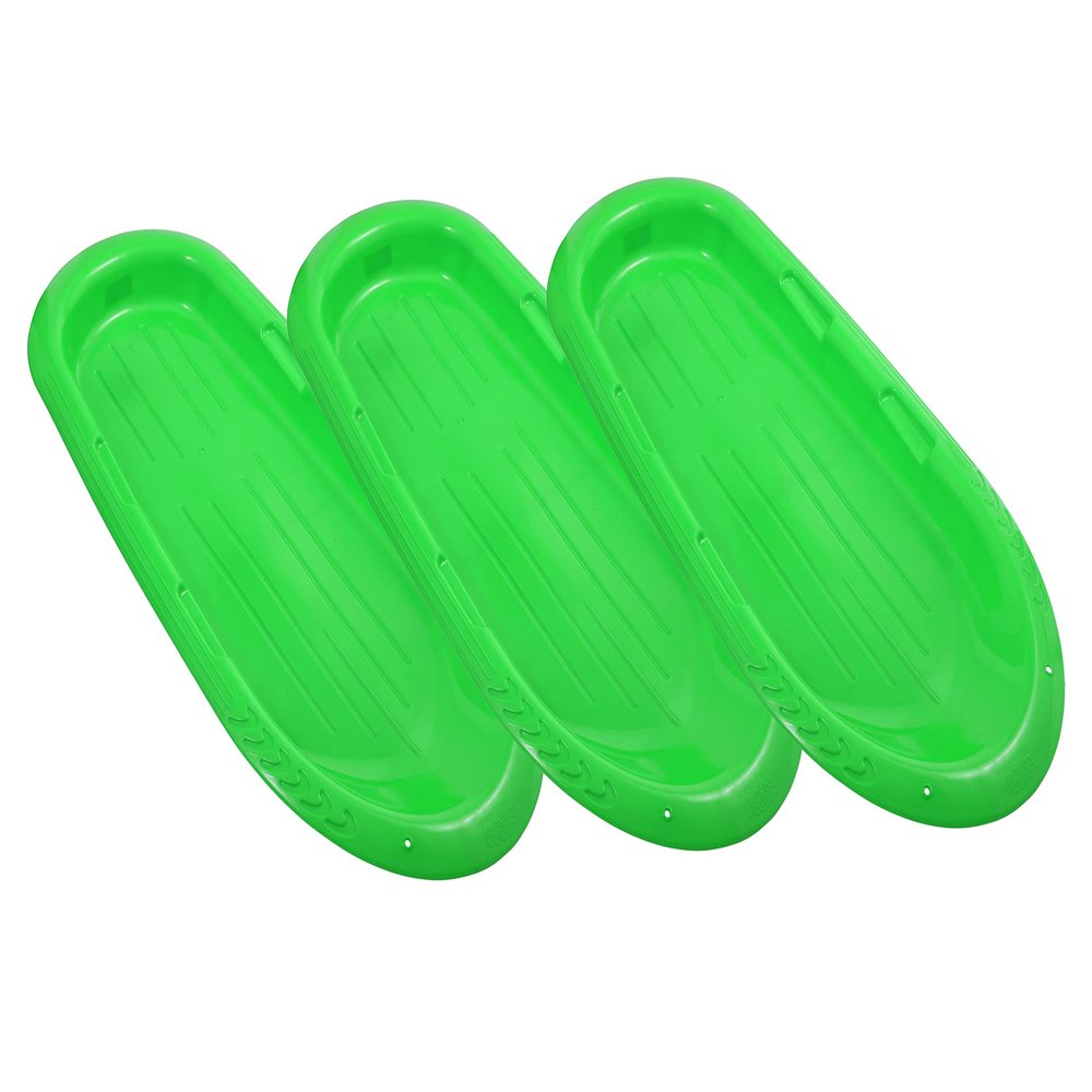 Superio Toboggan Snow Sled for Kids and Adults, 36" and 48" Heavy Duty Plastic Slider with Handles and Hole for Pull Ropes- Kid and Adult Winter Fun, 3 Pack (Green-48)
