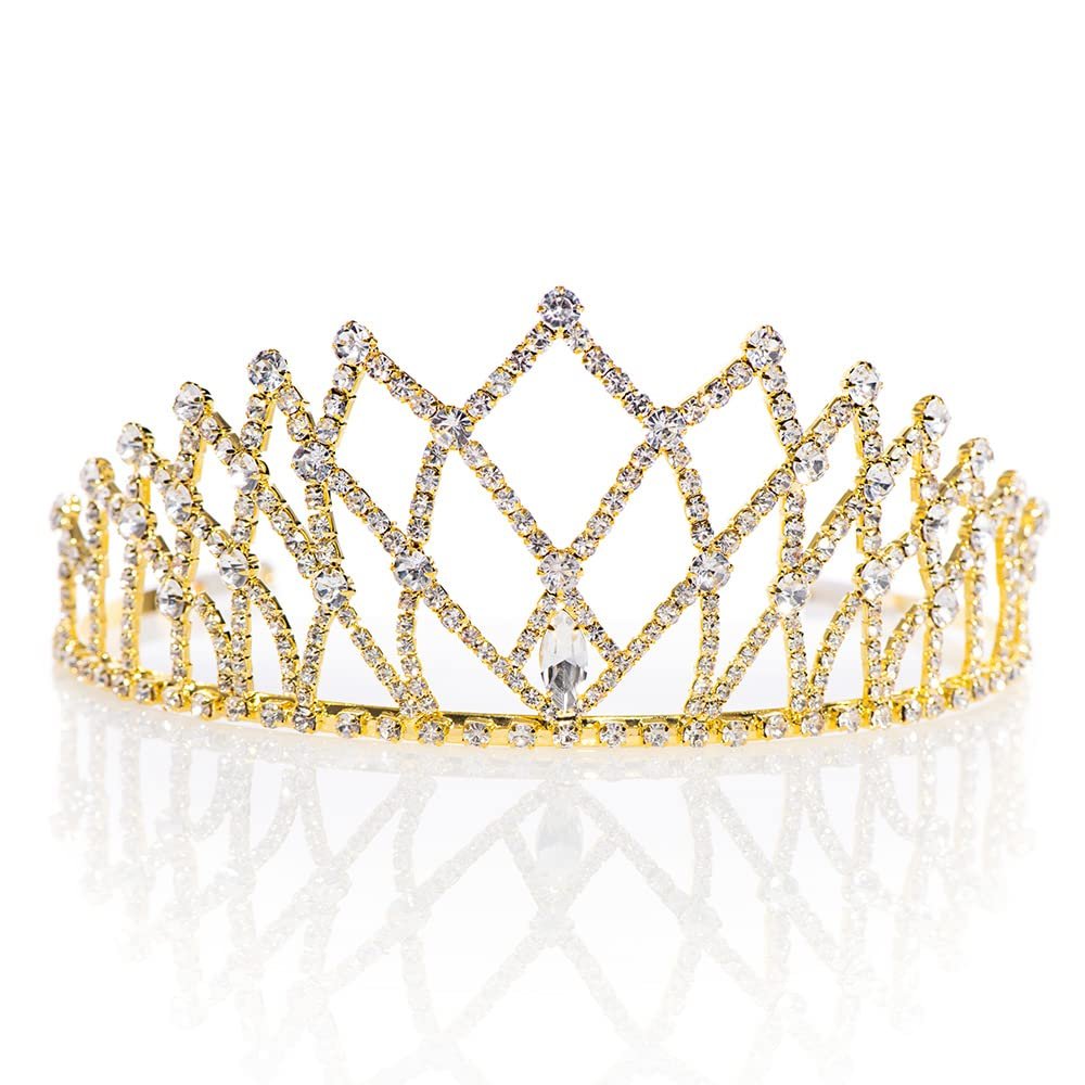 Gold Isadora Rhinestone Tiara- 2 Inch