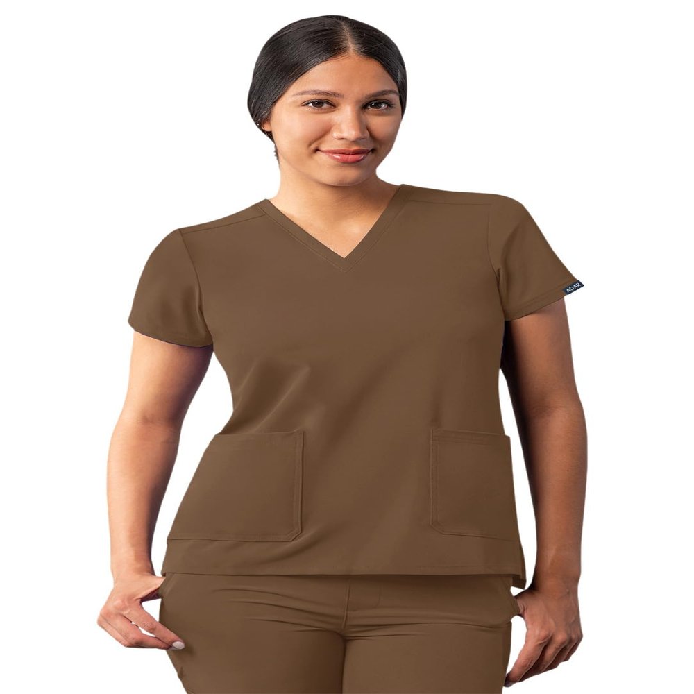 Adar Uniforms Addition Scrubs for Women - Modern V-Neck Top - A6008 - Mocha Quartz - 2X