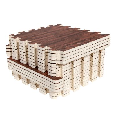 Smabee 16pcs Interlocking Printed Wood Grain EVA Foam Mats Protective Floor Tiles Exercise Play Mat for Kids Room Parlor Bedroom Home 11.8" x 11.8" (Wood Grain Brown)