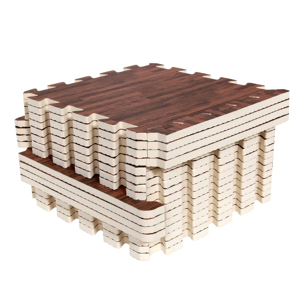 Smabee 16pcs Interlocking Printed Wood Grain EVA Foam Mats Protective Floor Tiles Exercise Play Mat for Kids Room Parlor Bedroom Home 11.8" x 11.8" (Wood Grain Brown)