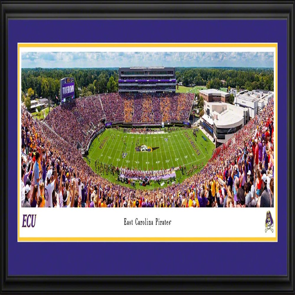 East Carolina Pirates Football - 44x18-inch Double Mat, Deluxe Framed Picture by Blakeway Panoramas