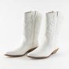 Soda RENO ~ Women Western Cowboy Stitched Pointe Toe Low Heel Ankle Mid Shaft Fashion Boots White/Beige Pu 6.5 view 2